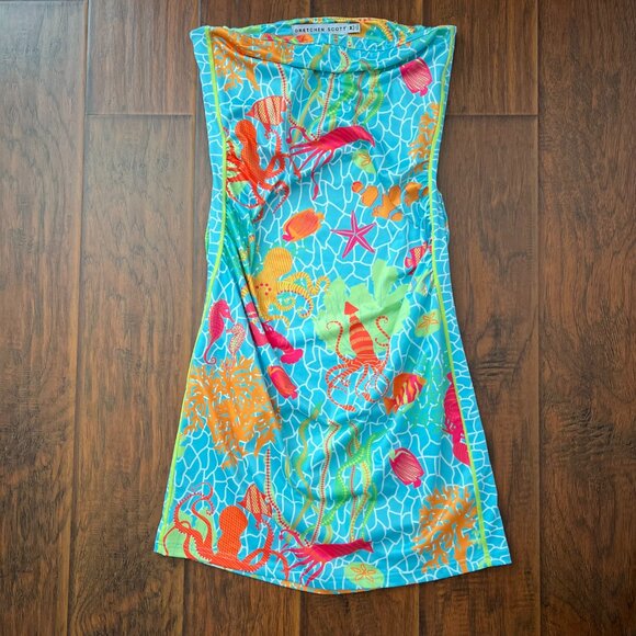 Gretchen Scott sea life strapless jersey dress ruched side M - Picture 4 of 6